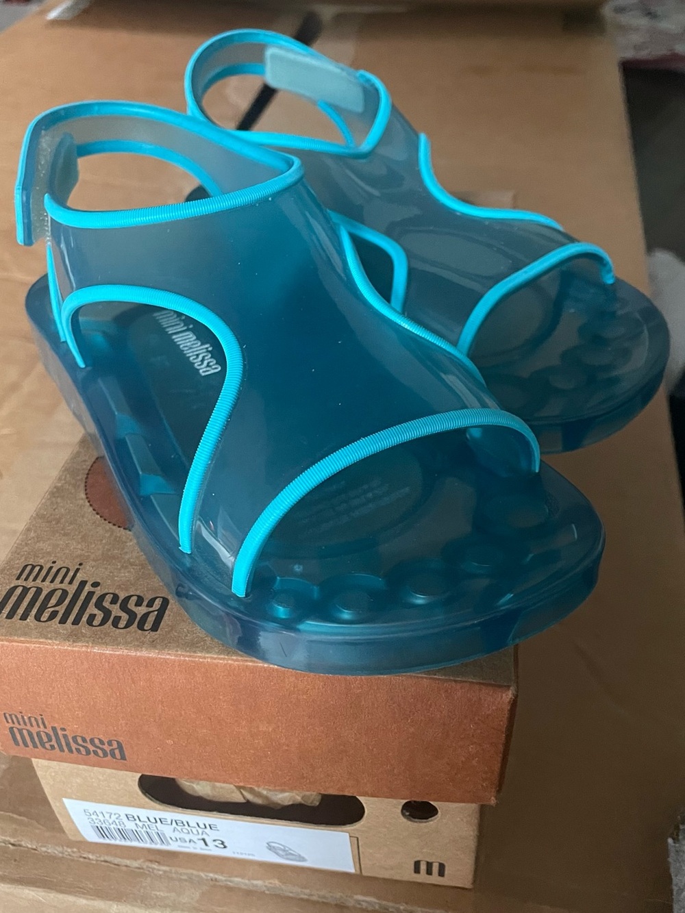 Mini Melissa Blue Transparent Jelly Sandals with Bright Trim